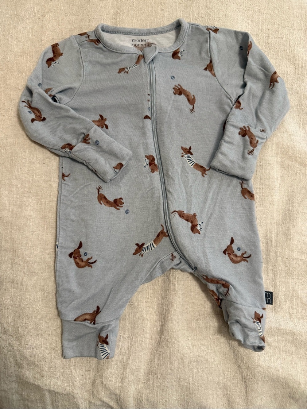 Modern Moments Blue Puppy-Print Zipper Front Kids Footie